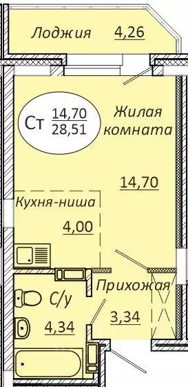 Квартира, студия, 28.51 м - Фото 0