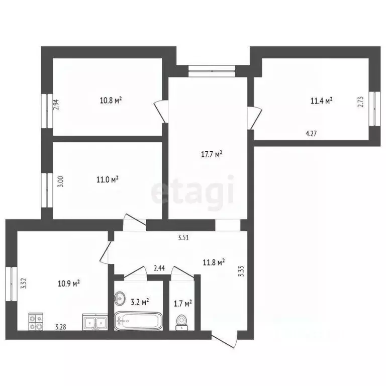 4-к кв. Вологодская область, Вологда Ленинградская ул., 103 (78.7 м) - Фото 2