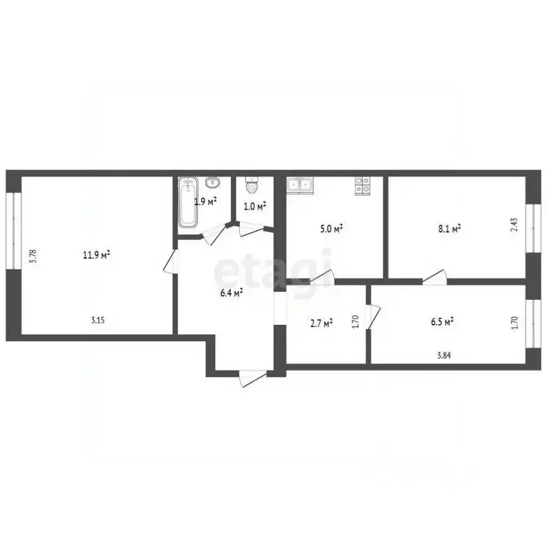 3-к кв. Ростовская область, Ростов-на-Дону Казахская ул., 89/2 (43.5 ... - Фото 2