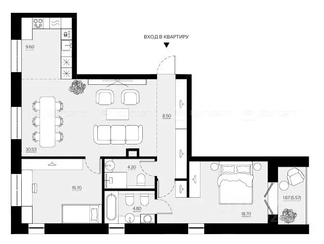 2-к кв. Татарстан, Казань Променад жилой комплекс (96.1 м) - Фото 1