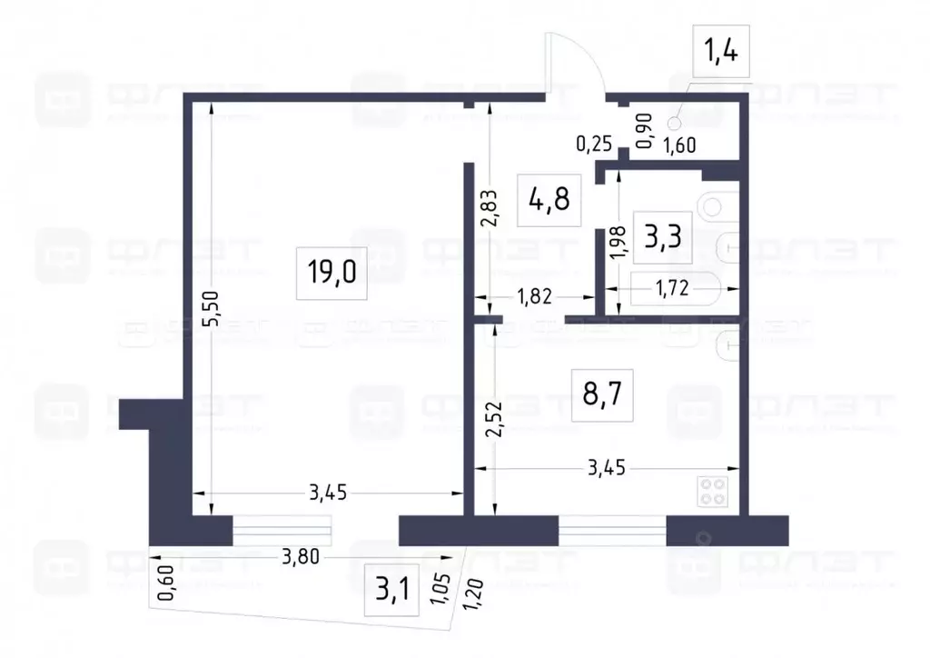 1-к кв. Татарстан, Казань ул. Юлиуса Фучика, 14 (37.2 м) - Фото 1