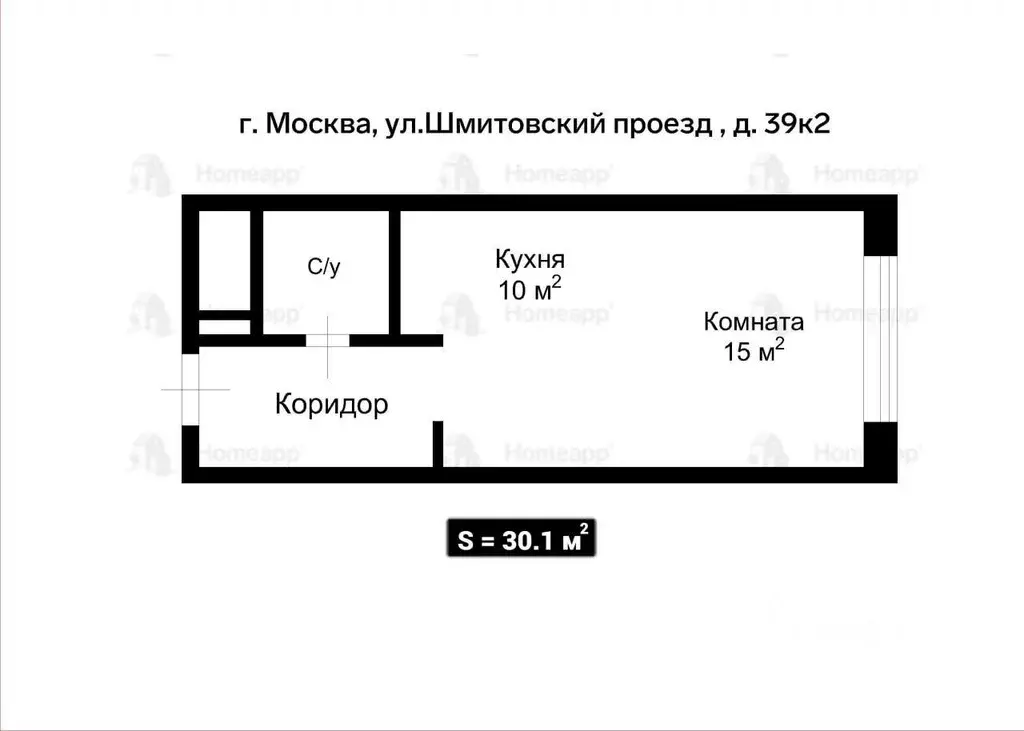 Квартира, 1 комната, 30.1 м - Фото 0