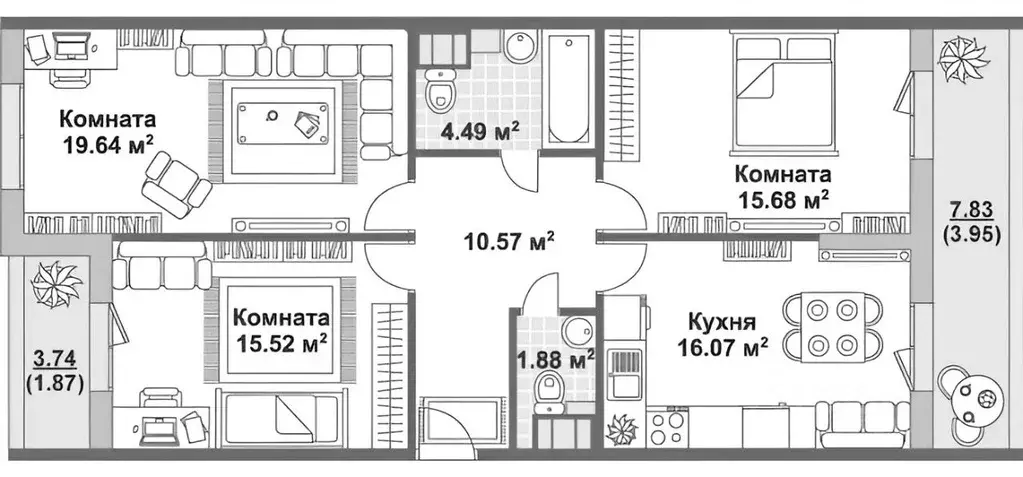 3-к кв. Санкт-Петербург бул. Вилькицкий, 7 (91.0 м) - Фото 2
