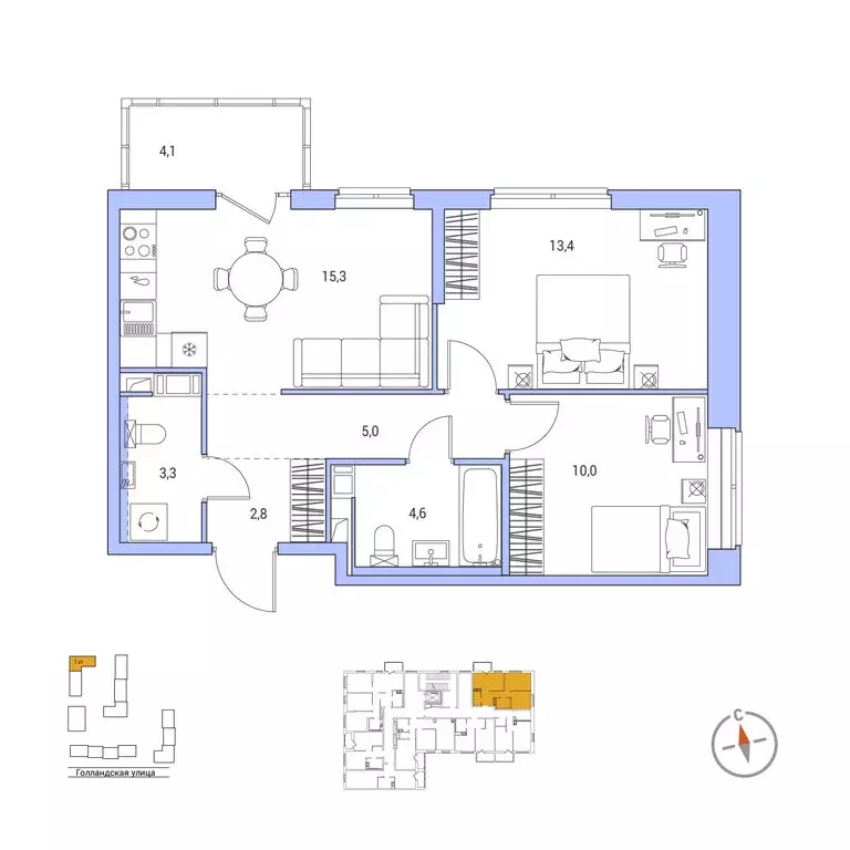 2-комнатная квартира: городской посёлок Янино-1, ЖК Янинский Лес (55.6 ... - Фото 1