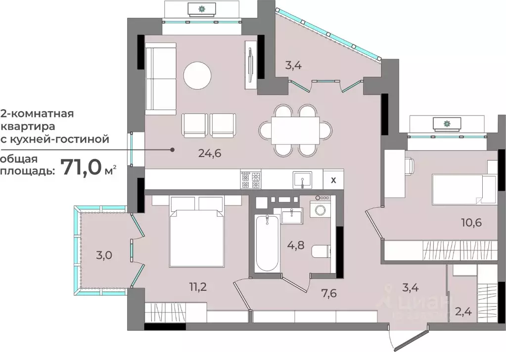 2-к кв. Удмуртия, Ижевск ул. Имени В.С. Тарасова, 6 (71.0 м) - Фото 0