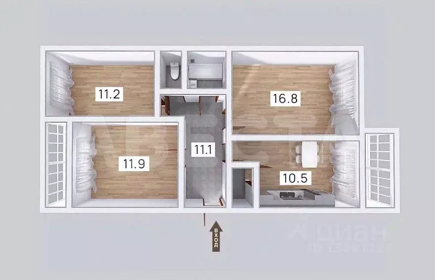 3-к кв. Омская область, Омск пос. 40 лет Октября, ул. 2-я Молодежная, ... - Фото 2