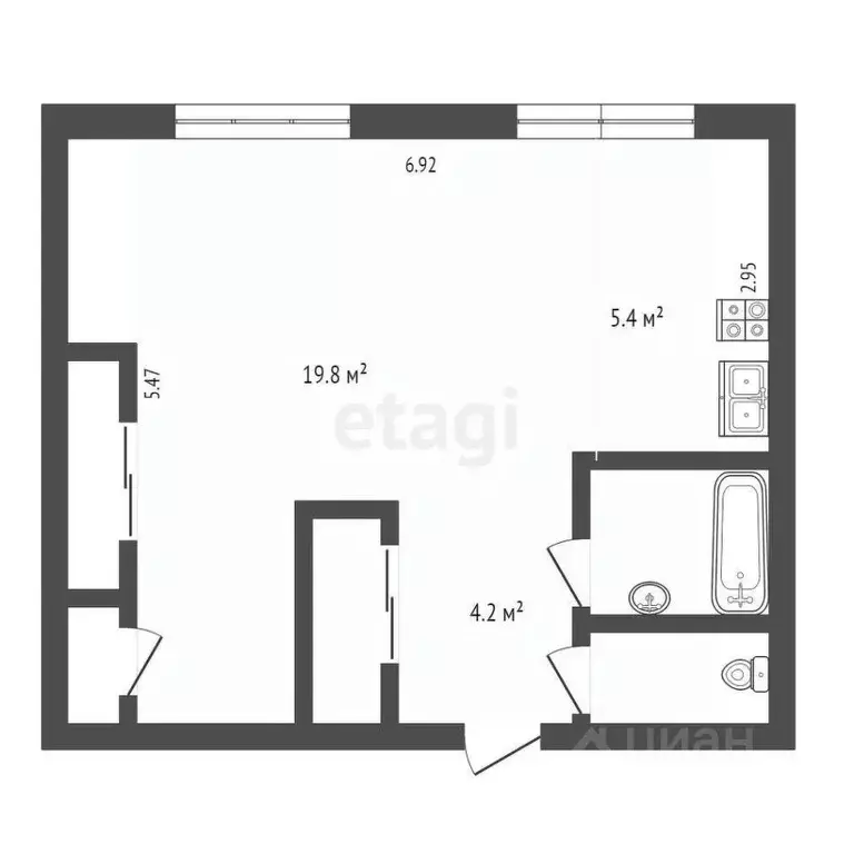 Студия Пермский край, Пермь ул. Глеба Успенского, 17 (37.0 м) - Фото 1
