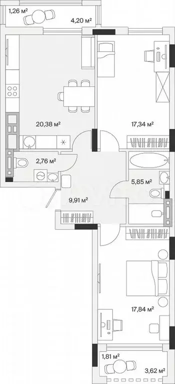 2-к. квартира, 77,7 м, 5/7 эт. - Фото 1