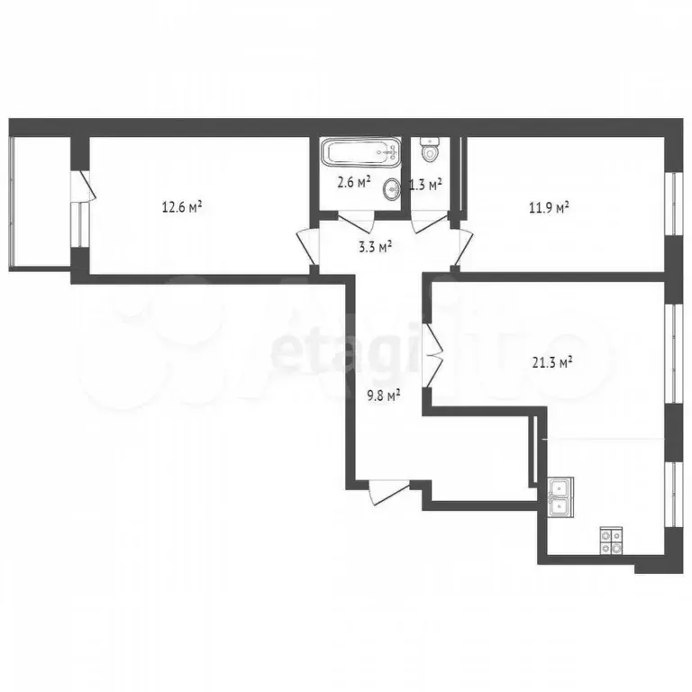 2-к. квартира, 62,9 м, 9/9 эт. - Фото 0