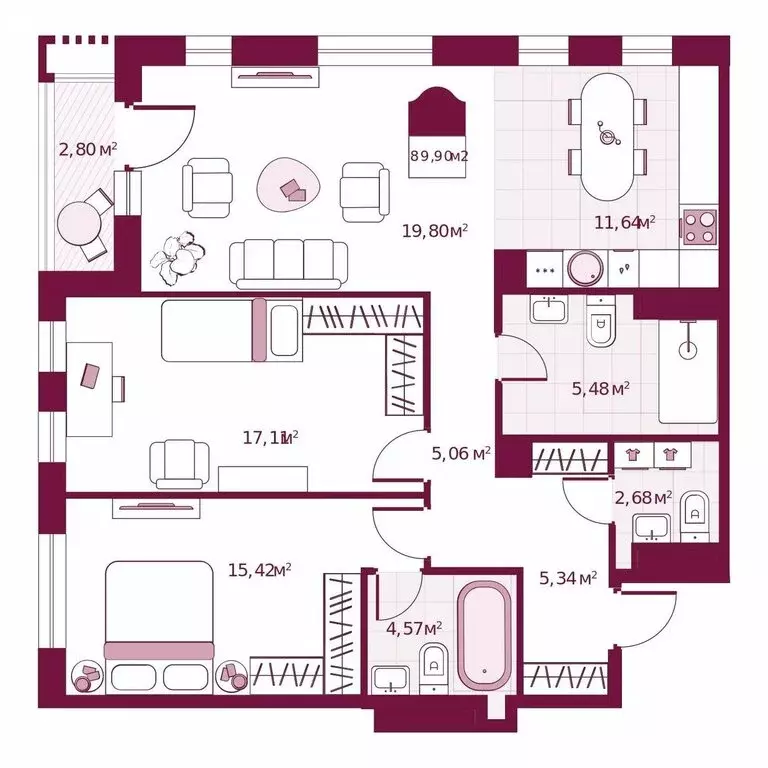 2-комнатная квартира: Тюмень, улица Герцена, 33 (89.9 м) - Фото 0