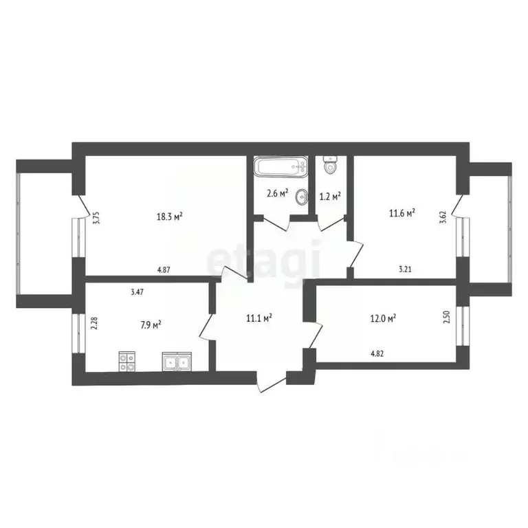 3-к кв. Томская область, Томск Тверская ул., 57 (65.0 м) - Фото 1