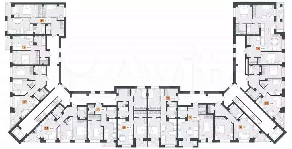 1-к. квартира, 52 м, 6/8 эт. - Фото 1