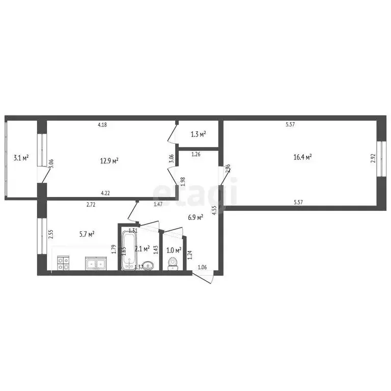 2-комнатная квартира: Стерлитамак, Братская улица, 11 (46.3 м) - Фото 1