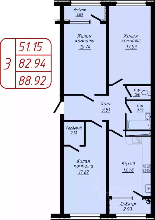 3-к кв. Ставропольский край, Кисловодск ул. 40 лет Октября, 37Б (88.92 ... - Фото 1