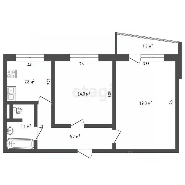 2-к кв. Ростовская область, Ростов-на-Дону ул. Малиновского, 42 (53.0 ... - Фото 1