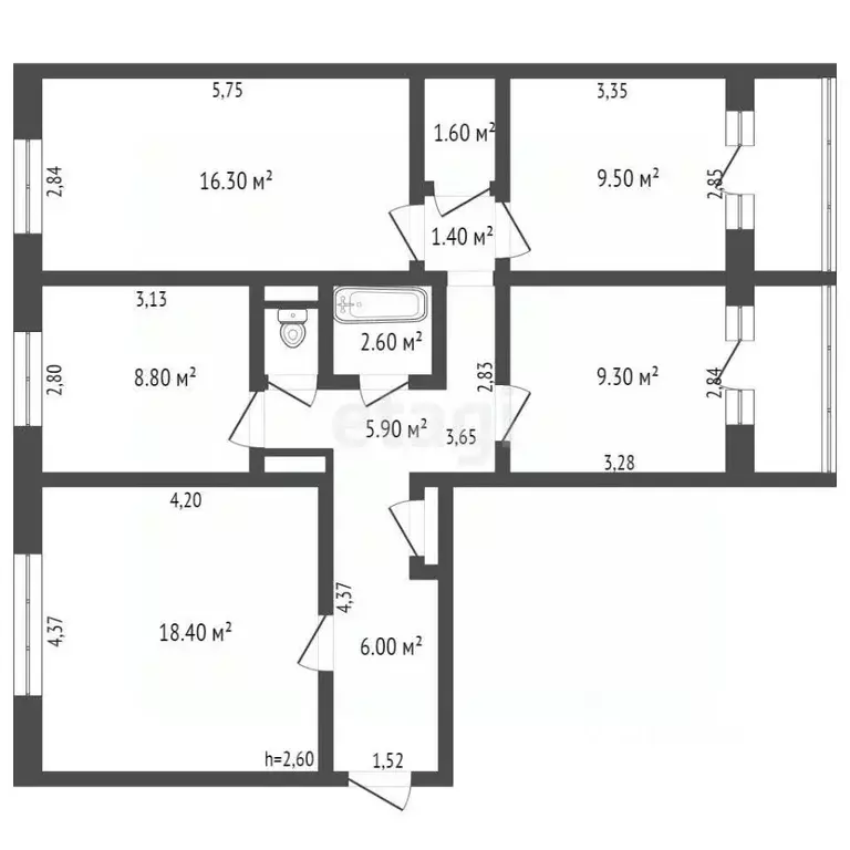 4-к кв. Кемеровская область, Прокопьевск ул. Есенина, 4 (82.0 м) - Фото 1