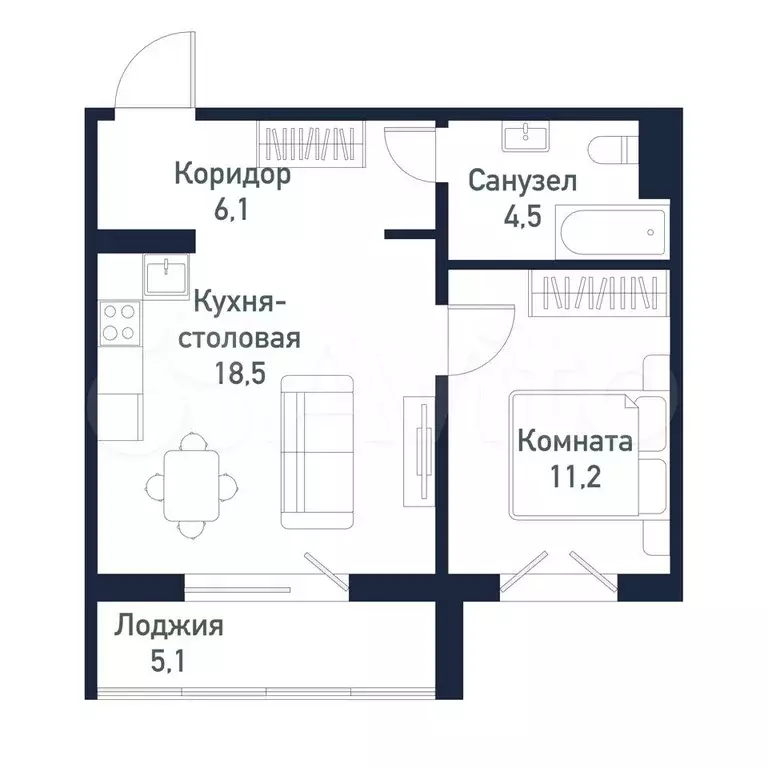 1-к. квартира, 40,4 м, 3/10 эт. - Фото 0