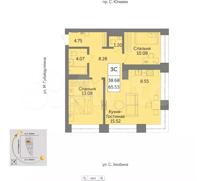 3-к. квартира, 66 м, 6/23 эт. - Фото 0