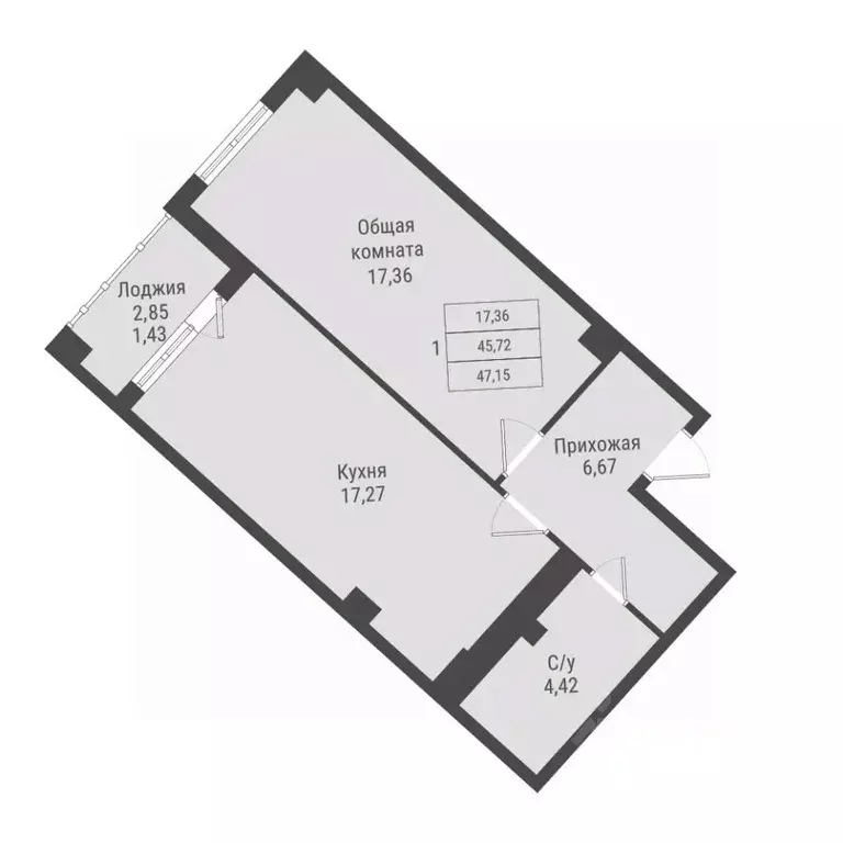 1-к кв. Саха (Якутия), Якутск Парк Победы жилой комплекс (47.15 м) - Фото 1