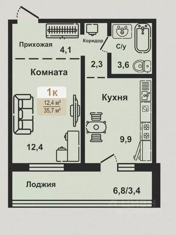 1-к кв. Курганская область, Курган Заозерный жилрайон, 8-й мкр, 12 ... - Фото 1
