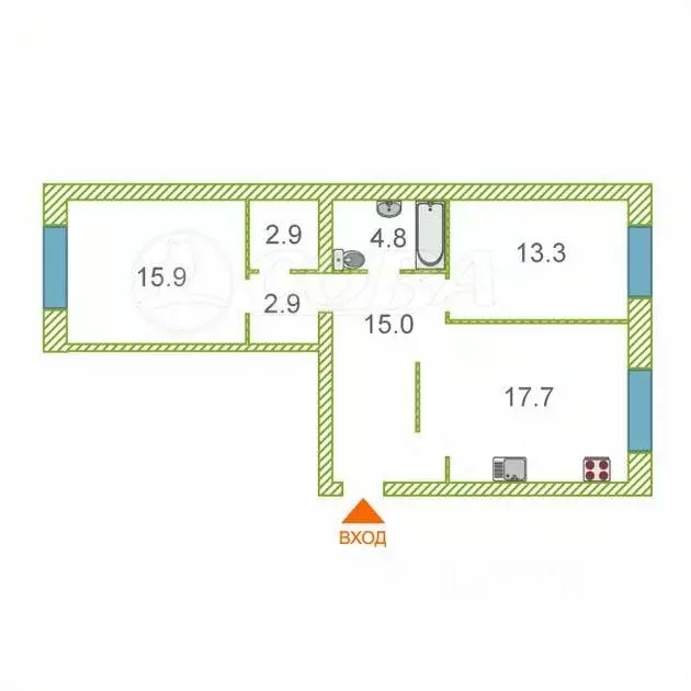 2-к кв. Тюменская область, Тюмень Новгородская ул., 14 (73.1 м) - Фото 1