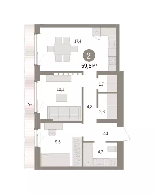 2-комнатная квартира: Пермь, улица Солдатова (59.62 м) - Фото 2