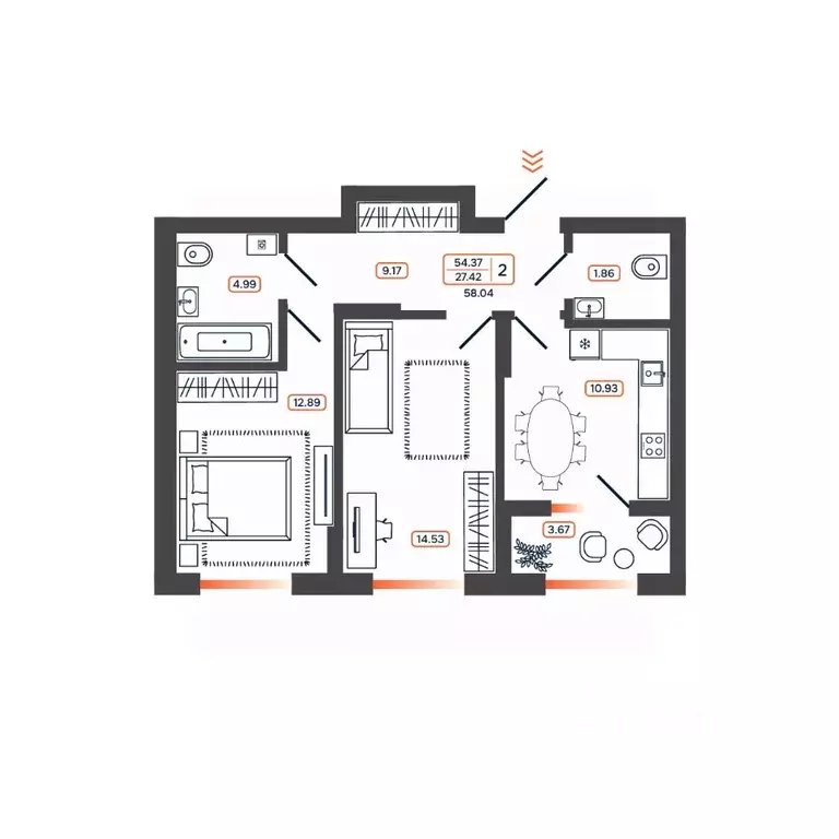 2-к кв. Ростовская область, Батайск ул. Дружная, 10 (58.04 м) - Фото 1
