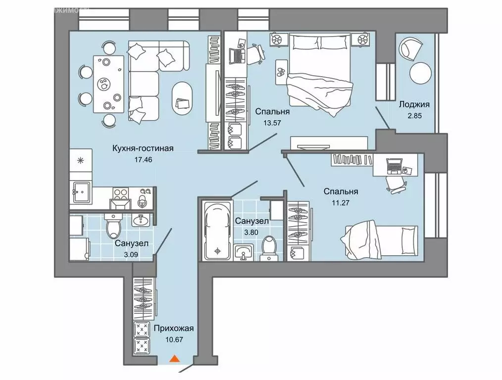 2-комнатная квартира: Пермь, улица Дзержинского, 35А (61 м) - Фото 0