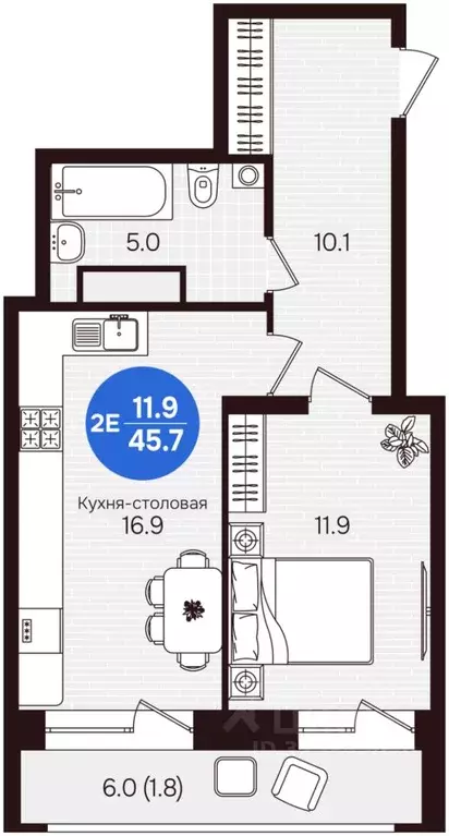 2-к кв. Чувашия, Новочебоксарск ул. 10-й Пятилетки, поз5 (45.7 м) - Фото 2