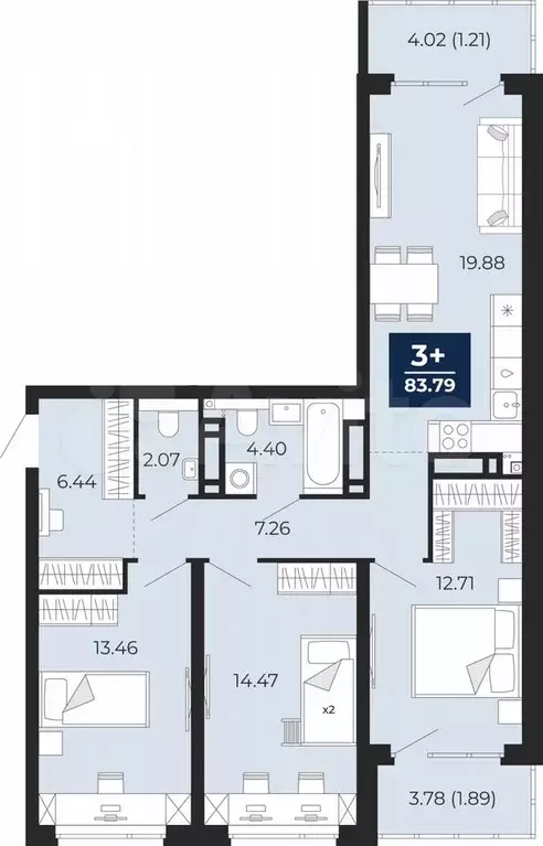 3-к. квартира, 85,4 м, 20/23 эт. - Фото 0