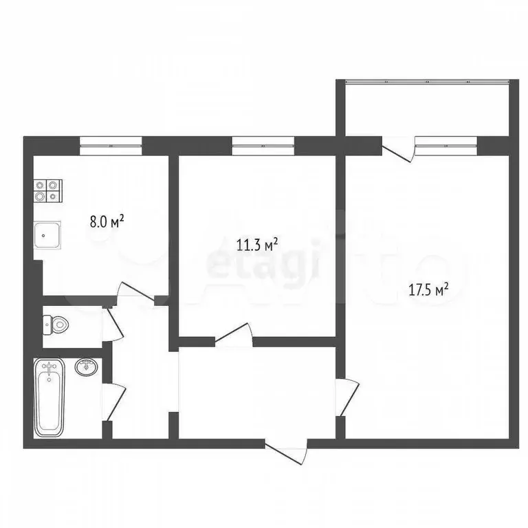 2-к. квартира, 48,1 м, 3/5 эт. - Фото 0
