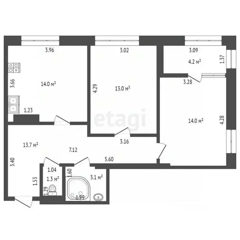 2-к кв. Тюменская область, Тюмень ул. Мельникайте, 38к1 (63.1 м) - Фото 2