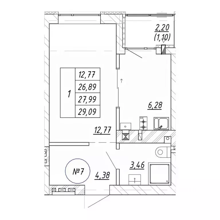 1-к кв. Калининградская область, Зеленоградск  (29.09 м) - Фото 1