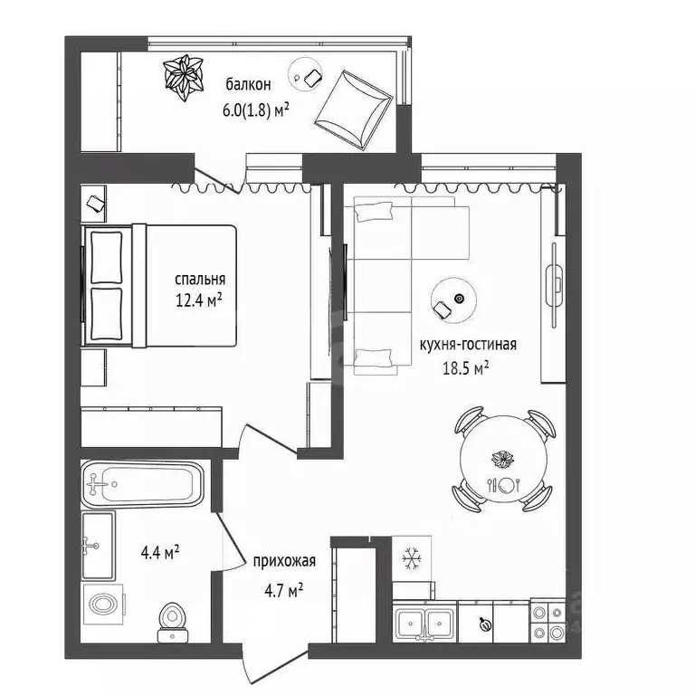 1-к кв. Тюменская область, Тюмень ул. Фармана Салманова, 16 (39.7 м) - Фото 1