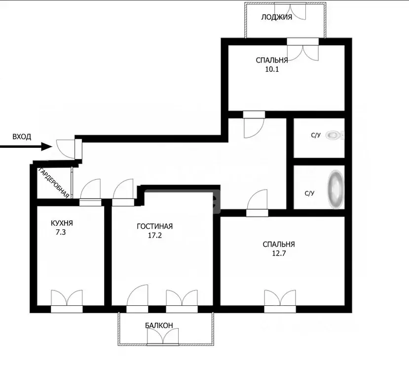 3-к кв. Томская область, Томск просп. Мира, 19 (65.0 м) - Фото 1