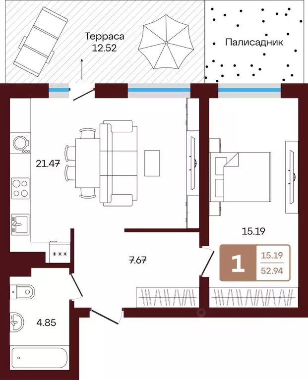 2-к кв. Башкортостан, Иглинский район, с. Акбердино  (51.19 м) - Фото 1