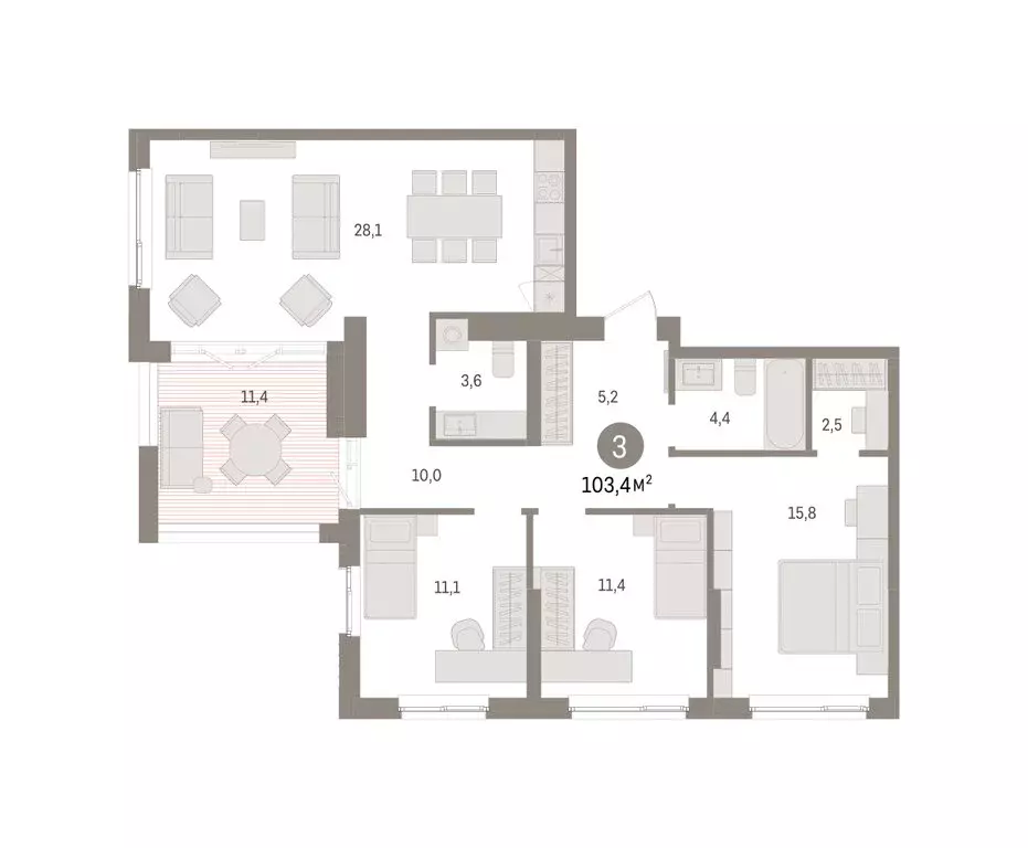 3-комнатная квартира: Пермь, микрорайон Крохалева (103.38 м) - Фото 2