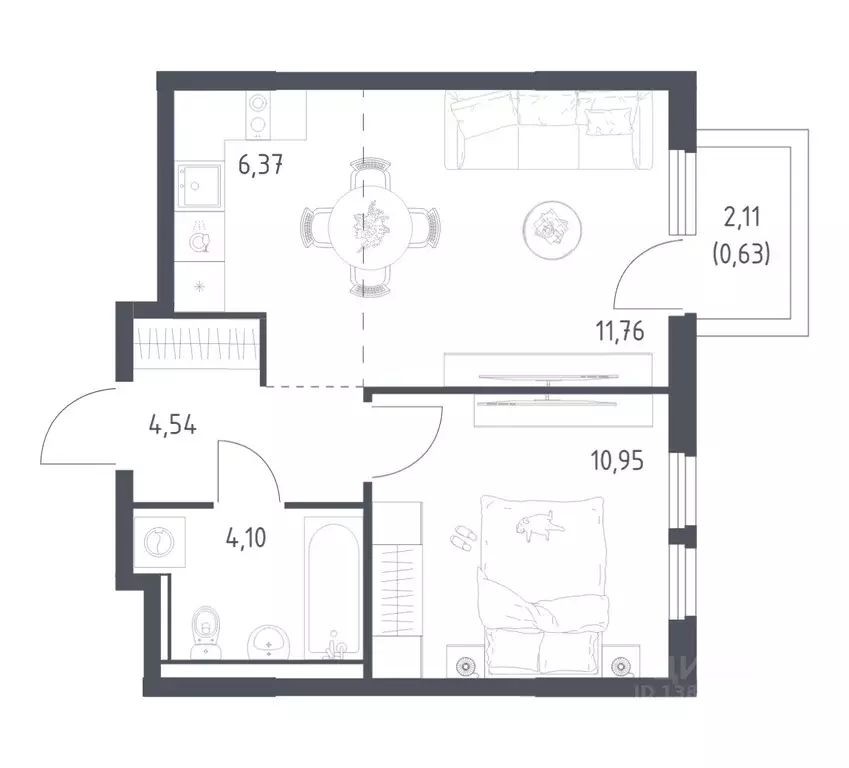 1-к кв. Московская область, Ленинский городской округ, Мисайлово пгт, ... - Фото 1
