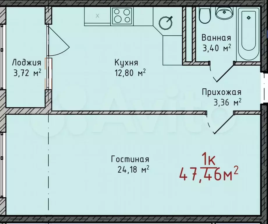 1-к. квартира, 47,5 м, 5/8 эт. - Фото 1