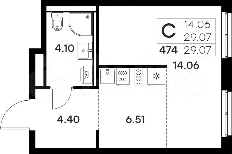 Квартира-студия, 29,1 м, 4/17 эт. - Фото 0