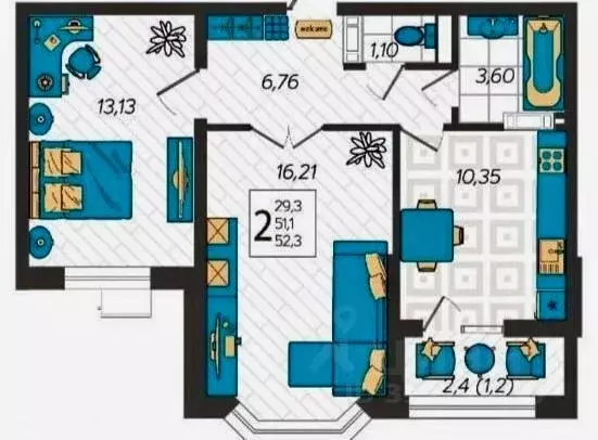 2-к кв. Краснодарский край, Анапа ул. Крылова, 13к1 (52.5 м) - Фото 0