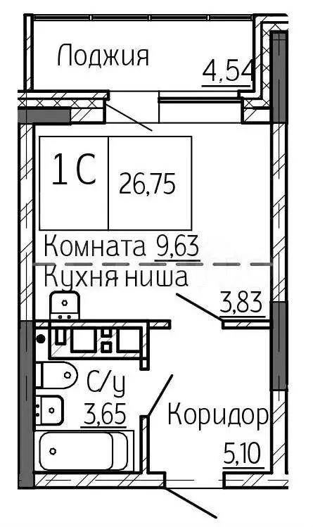 Квартира-студия, 26,8 м, 5/25 эт. - Фото 0