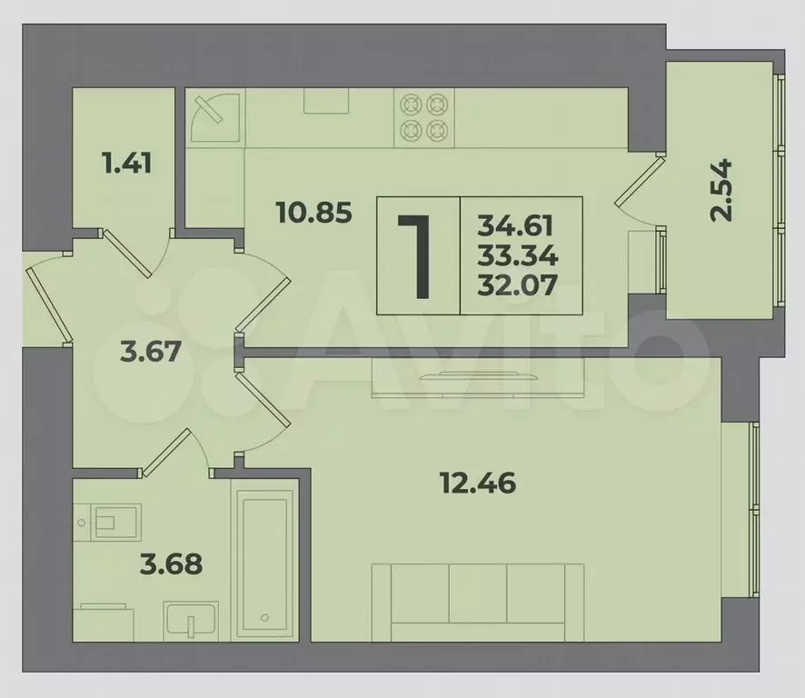 1-к. квартира, 35 м, 8/9 эт. - Фото 1