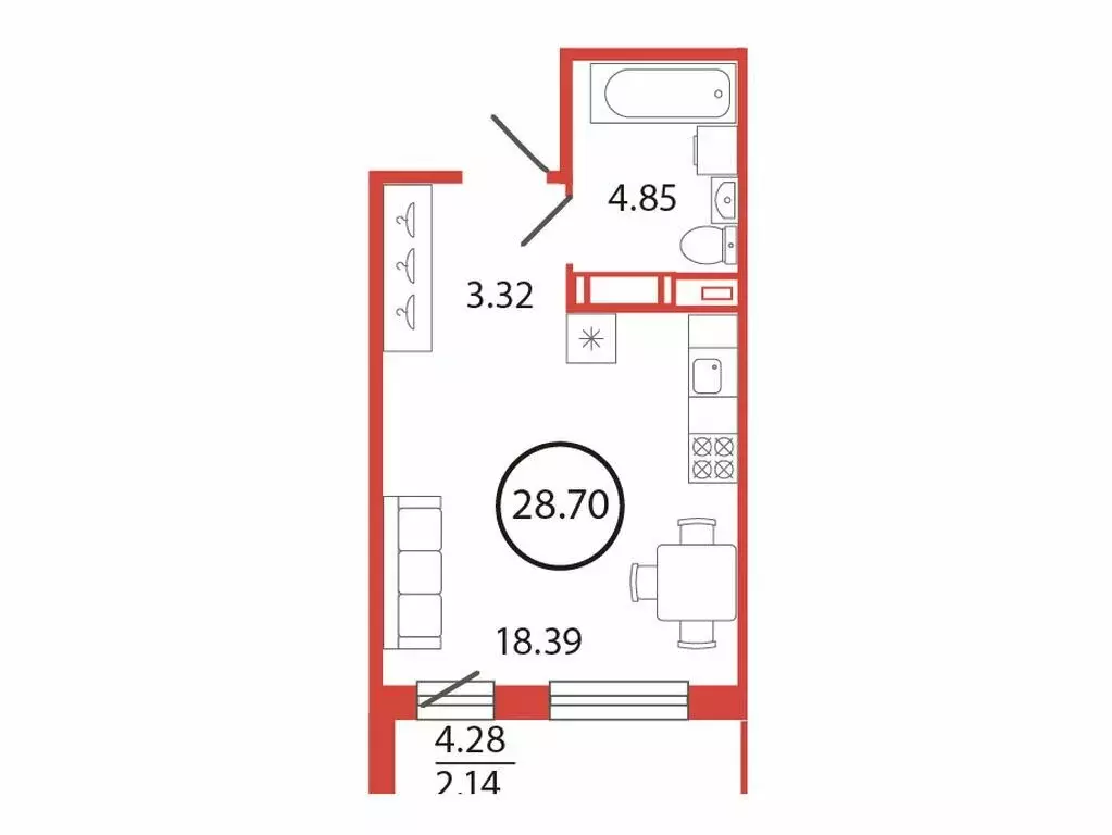 Квартира-студия: Бугры, Шоссейная улица, 2 (28.7 м) - Фото 1