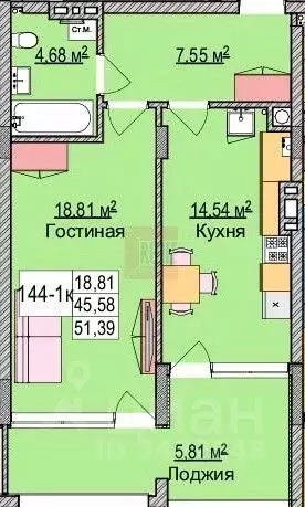 1-к кв. Калининградская область, Зеленоградск ул. Гагарина, 87 (47.4 ... - Фото 1