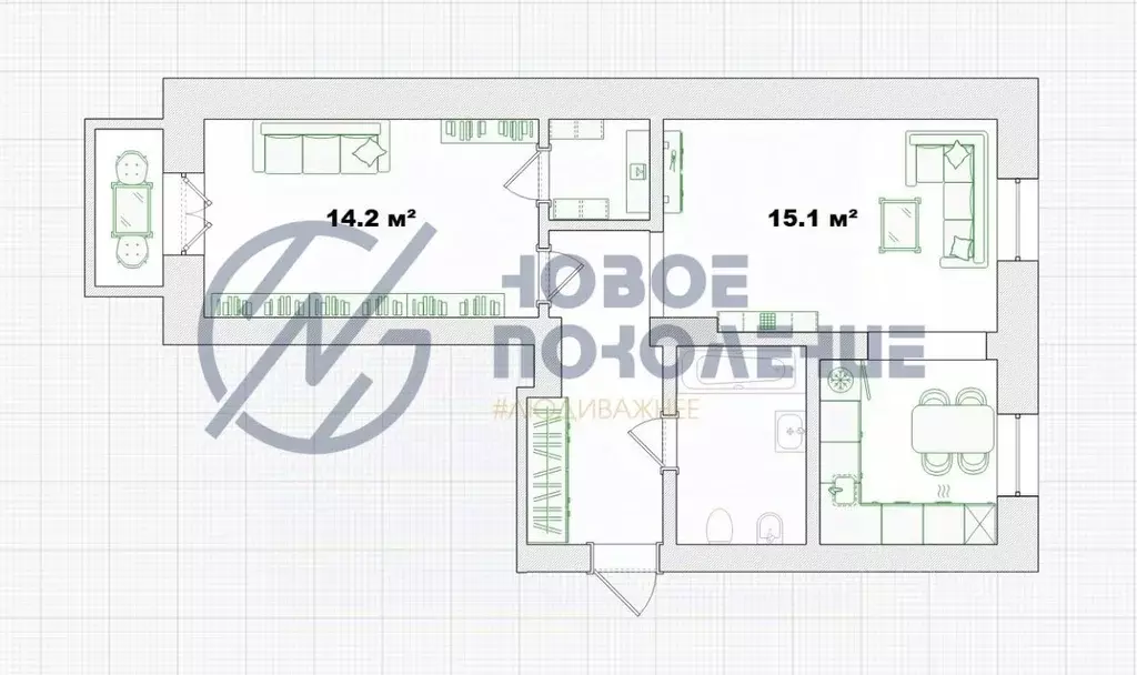 2-к кв. Омская область, Омск Полковая ул., 41 (52.2 м) - Фото 1