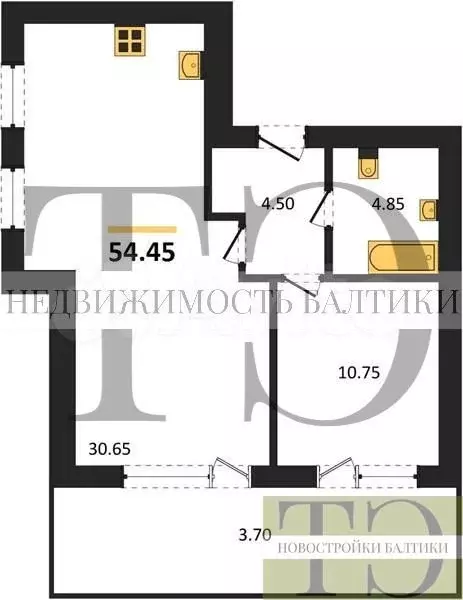 1-к. квартира, 54,5 м, 4/5 эт. - Фото 0