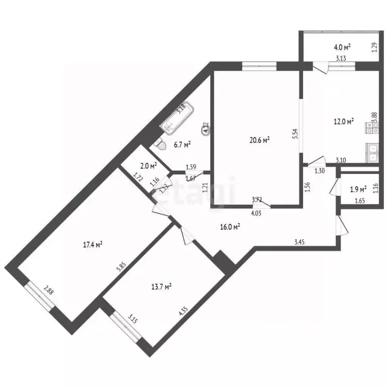 3-к кв. Калининградская область, Калининград Орудийная ул., 32Б (95.0 ... - Фото 2