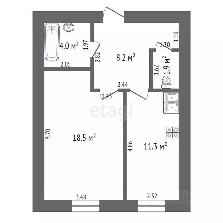 1-к кв. Ямало-Ненецкий АО, Новый Уренгой Таежная ул., 19Г (43.9 м) - Фото 2