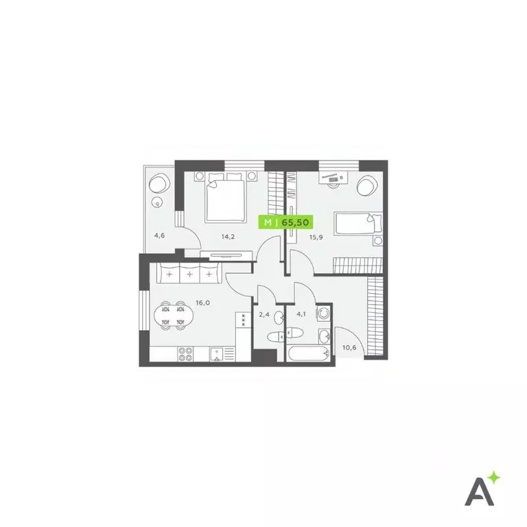 2-к кв. Санкт-Петербург бул. Александра Грина, 4 (65.5 м) - Фото 1